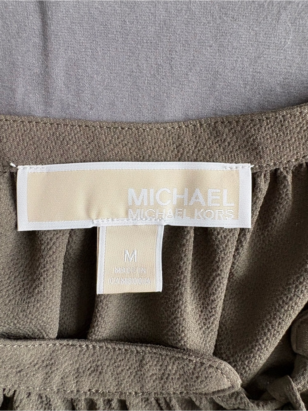 Michael Kors Olive Cold-Shoulder Tie-Neck Blouse - Picture 4 of 7